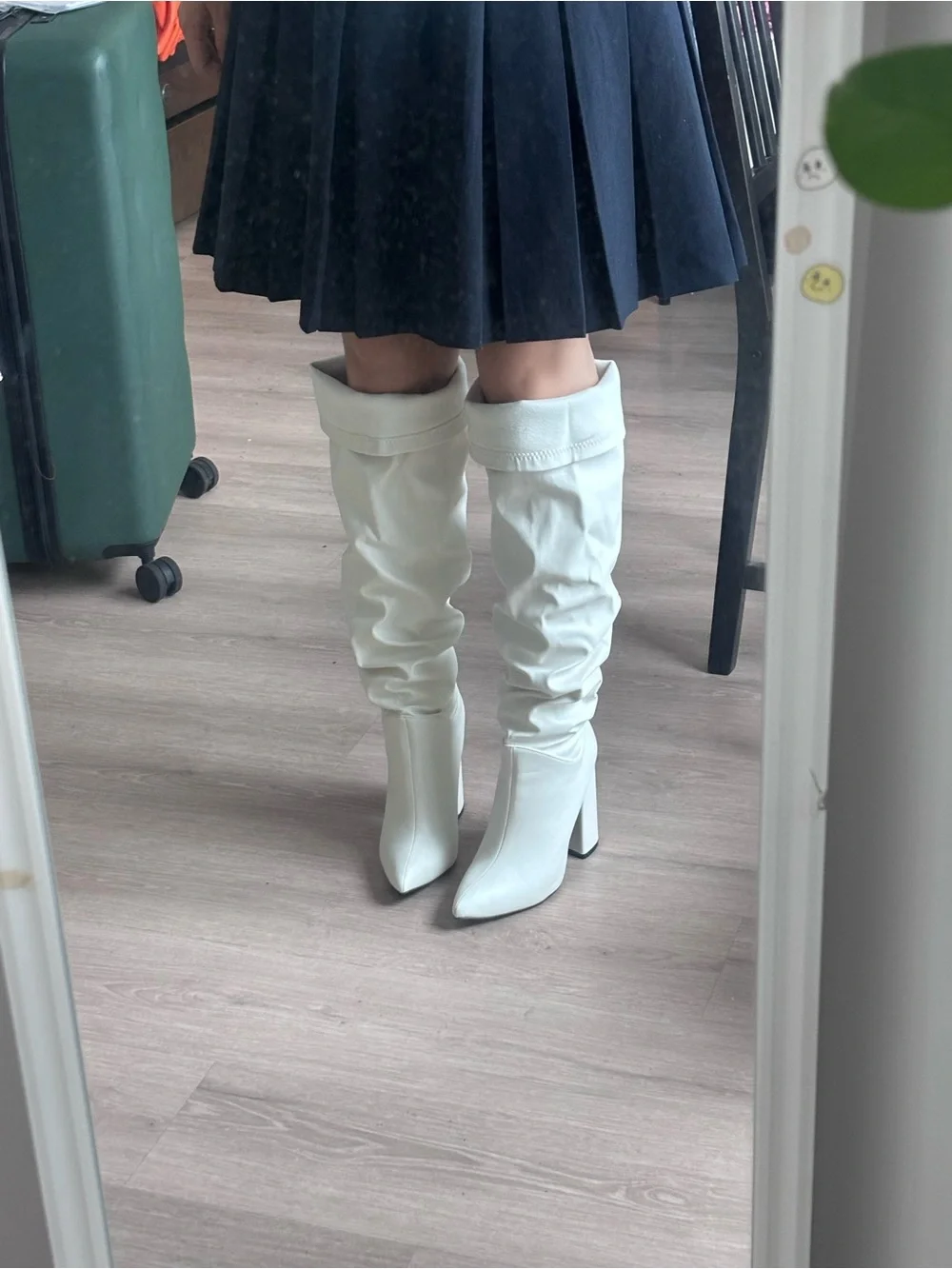 Women’s White Knee-High Block Heel Boots